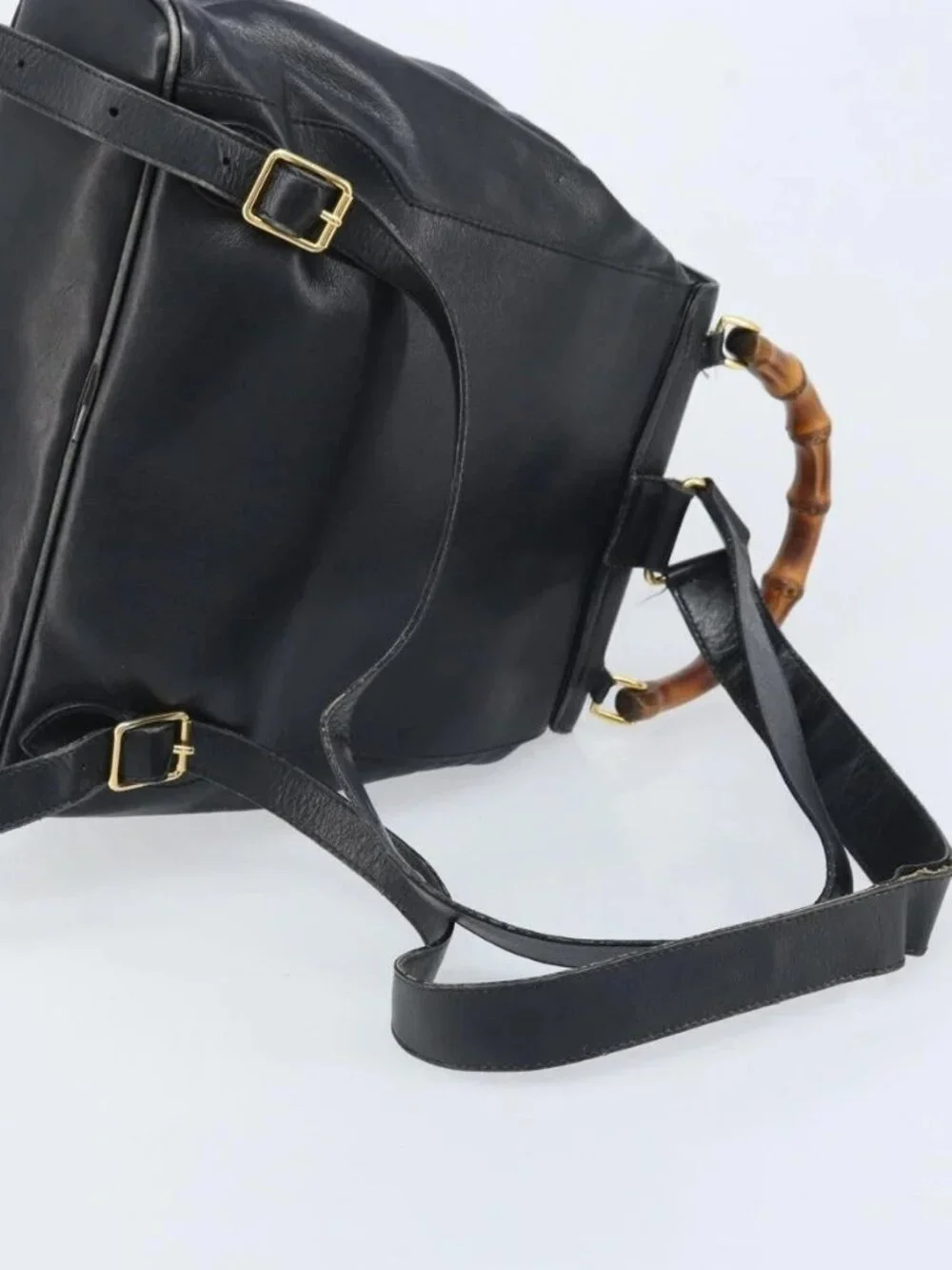 GUCCI Bamboo Backpack Leather Black Gold 003 2058 0016 Auth gh2009
